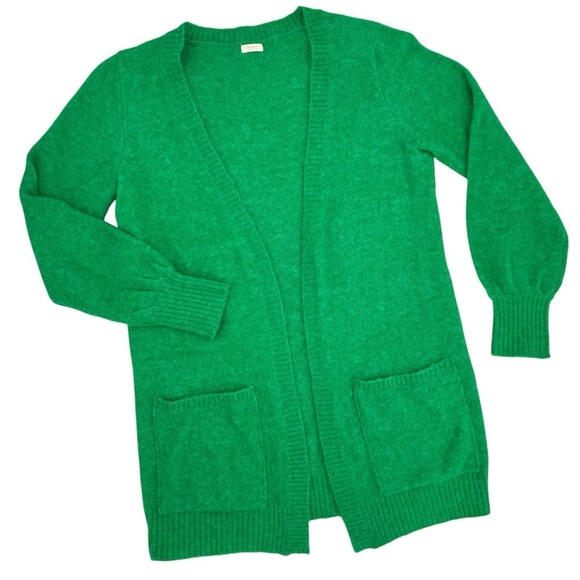 Next Cardigan Sweater Solid Grass Green Open Front Pockets | Size 15 Year XS/S - Picture 2 of 9